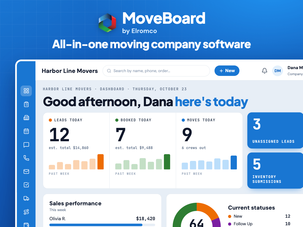 MoveBoard by Elromco moving company software dashboard
