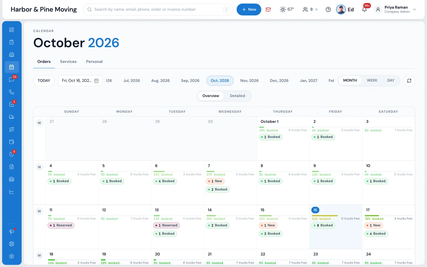 MoveBoard Calendar screen