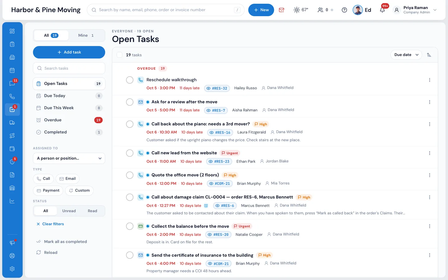MoveBoard Tasks screen